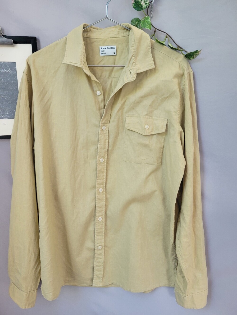 Frank and Oak Stanley Long Sleeve Hemp Cotton Button Up Shirt M